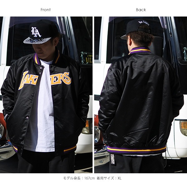 レイカーズ スタジャン メンズ ジャケット Mitchell & Ness 刺繍