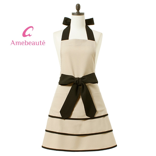 エレガントベージュ＆ブラックティアードフレアーエプロン ATFR02