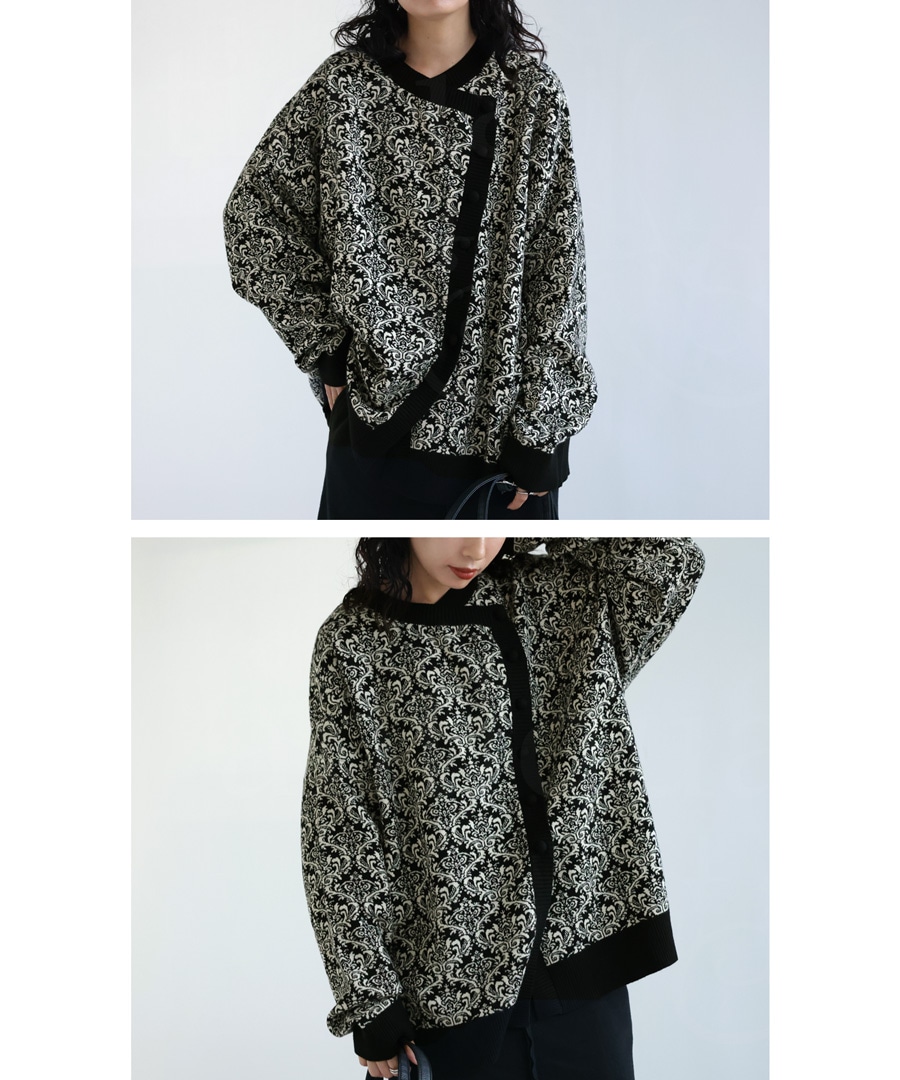 ニットカーディガン カーディガン レディース ダマスク柄 送料無料