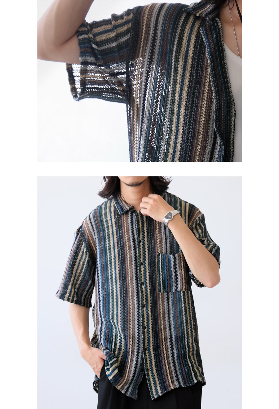 ストライプ柄 シャツ メンズ トップス 半袖 送料無料・メール便不可