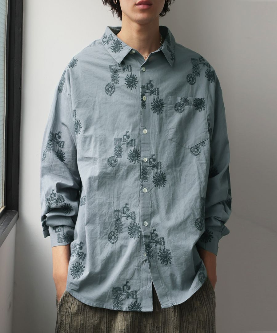 インド綿 刺繍シャツ シャツ メンズ トップス 長袖 送料無料・(100