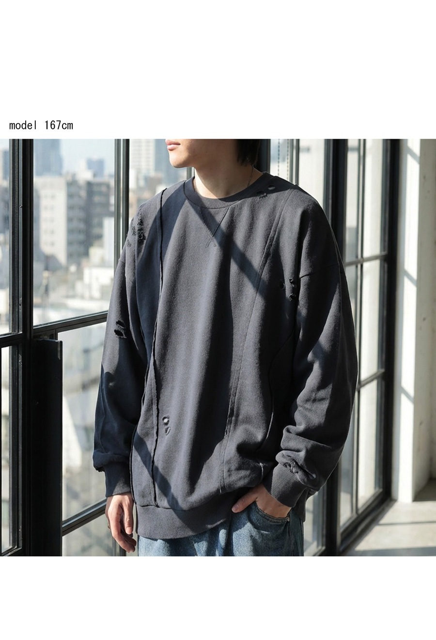 ダメージ加工 スウェット メンズ トレーナー 送料無料・メール便不可