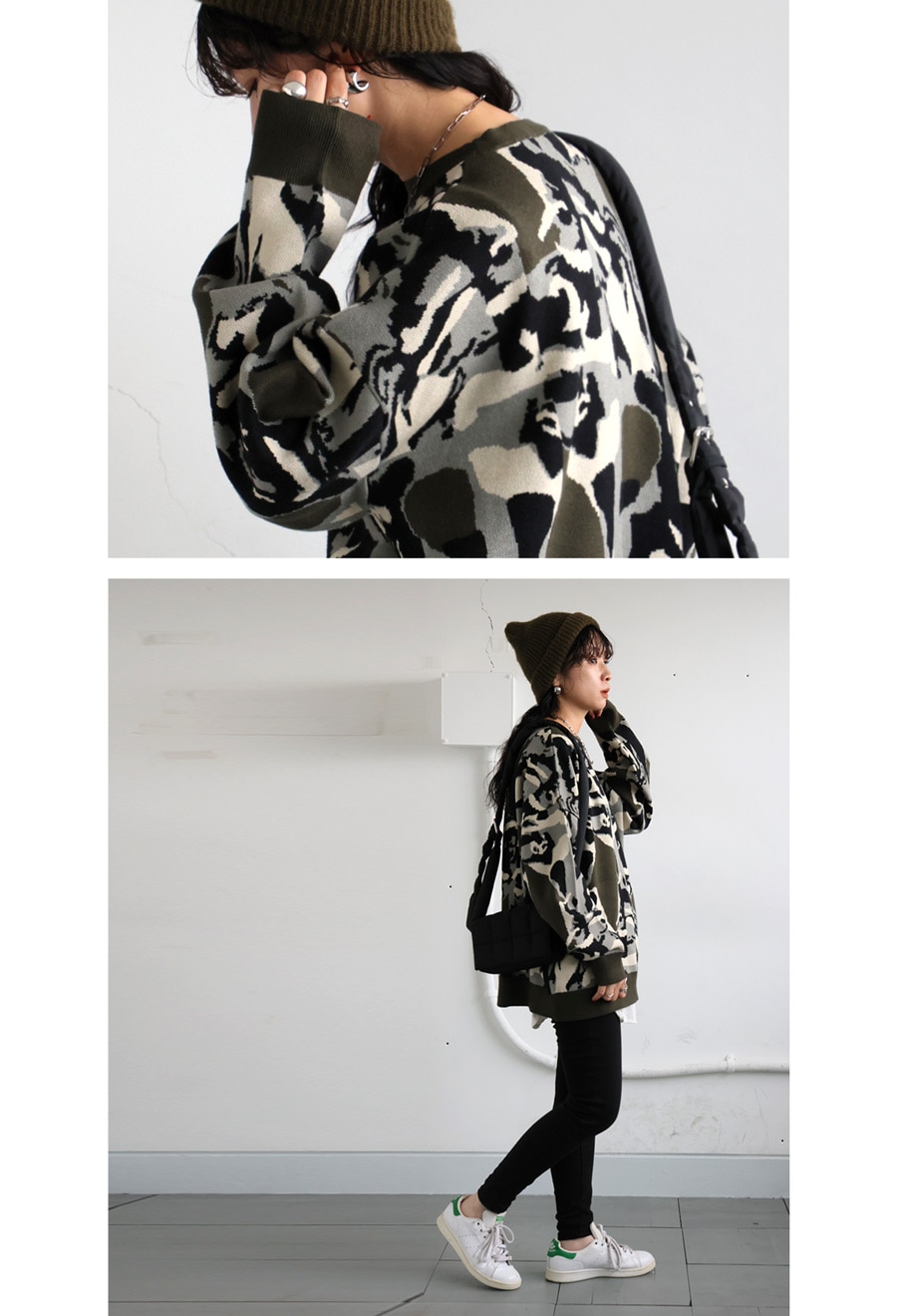 迷彩柄ニット ニット レディース トップス 長袖 送料無料・メール便