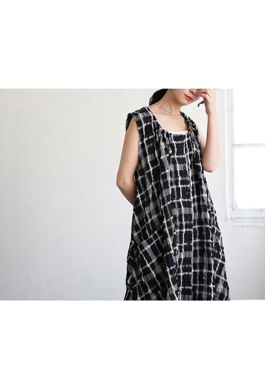 チェック柄 アシンメトリーワンピース レディース 送料無料・(500