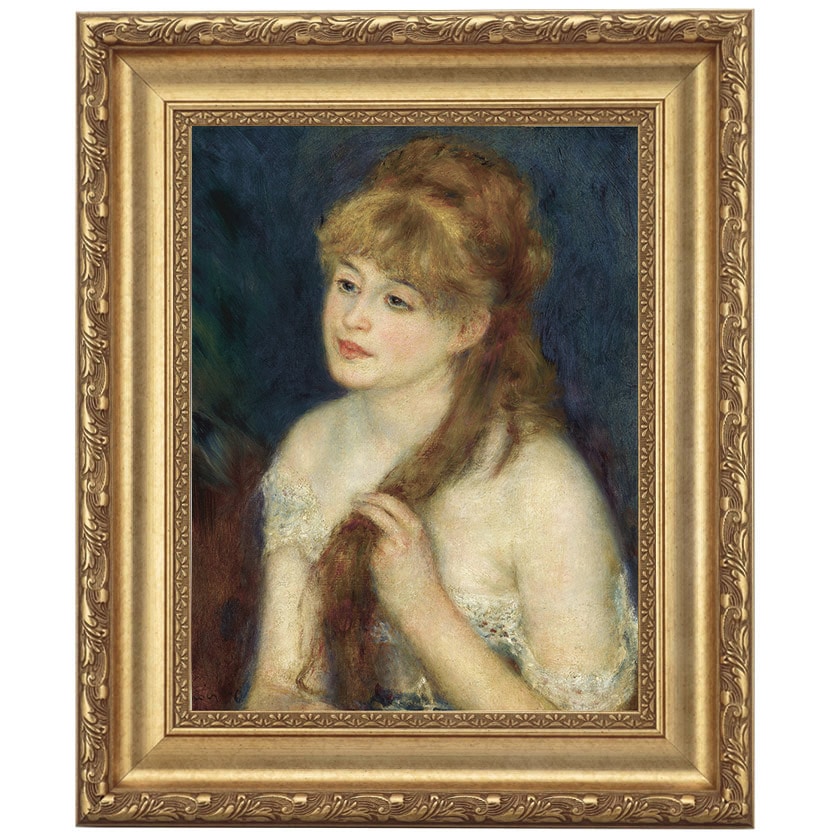 ルノワール「髪を編む若い女性」 4号 立体複製名画 額装付 【ポイント