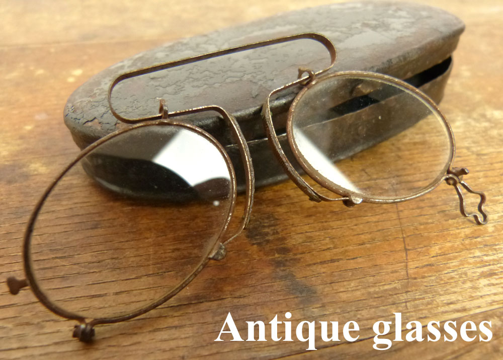 アンティーク 1890－1900s Cブリッジ型 フィンチ眼鏡 / 鼻眼鏡(缶