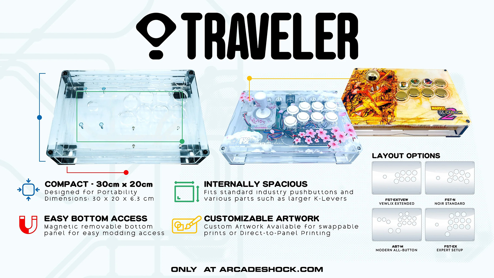 ARCADE SHOCK AS TRAVELER ACRYLIC FULLY ASSEMBLED CONTROLLER CASE