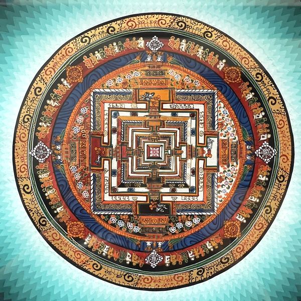 曼荼羅／タンカ額入り／手描きタンカ／時輪タントラ／カーラチャクラ