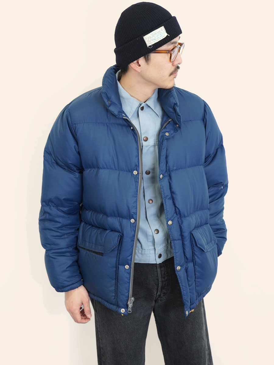 70's 茶タグ ノースフェイス リップストップ ダウンJKT ネイビー 表記