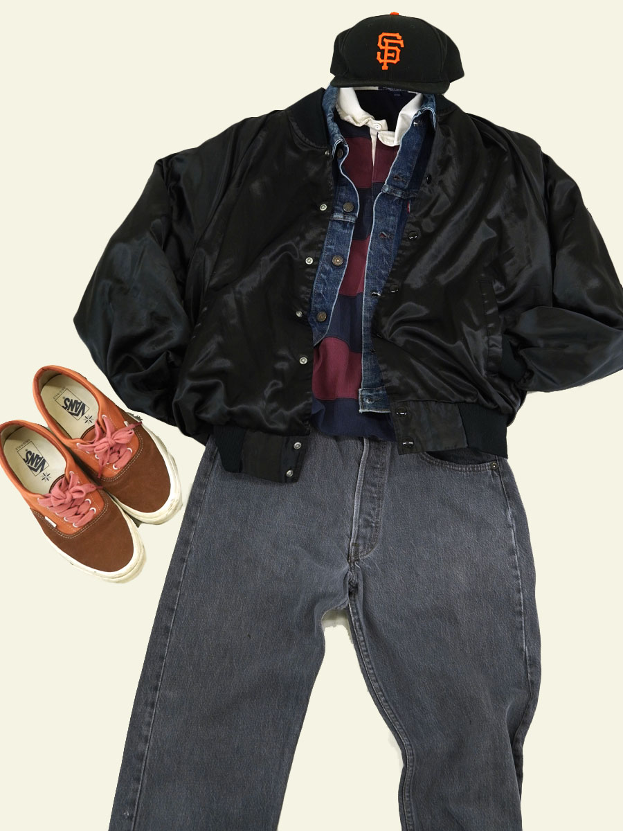 80's AUBURN オールブラック サテンスタジャン 表記(XL) USA製 | SOLD