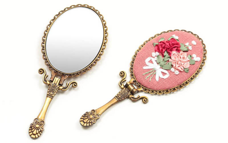 リボン刺繍 ハンドミラー カーネーション 約18×7.5cm｜インテリア