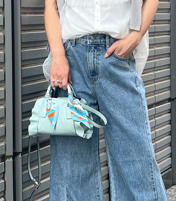 SALE】【RIPANI】牛革シボ加工サイドフリルマイクロミニトート バッグ