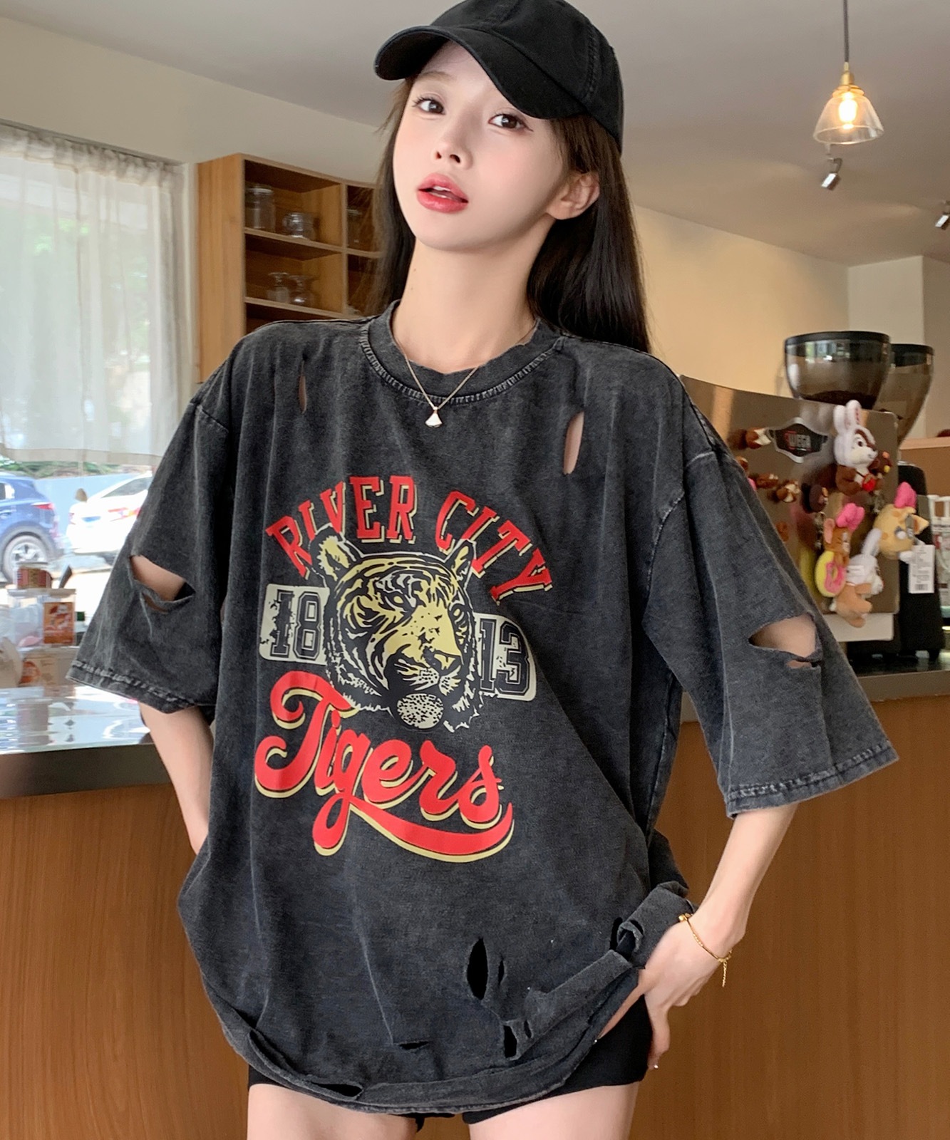 DEVICE select タイガープリント ダメージ加工 ピグメント 半袖 T