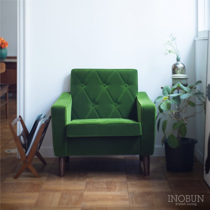 カリモク60 ロビーチェア1シーター モケットグリーン ダークウォールナット