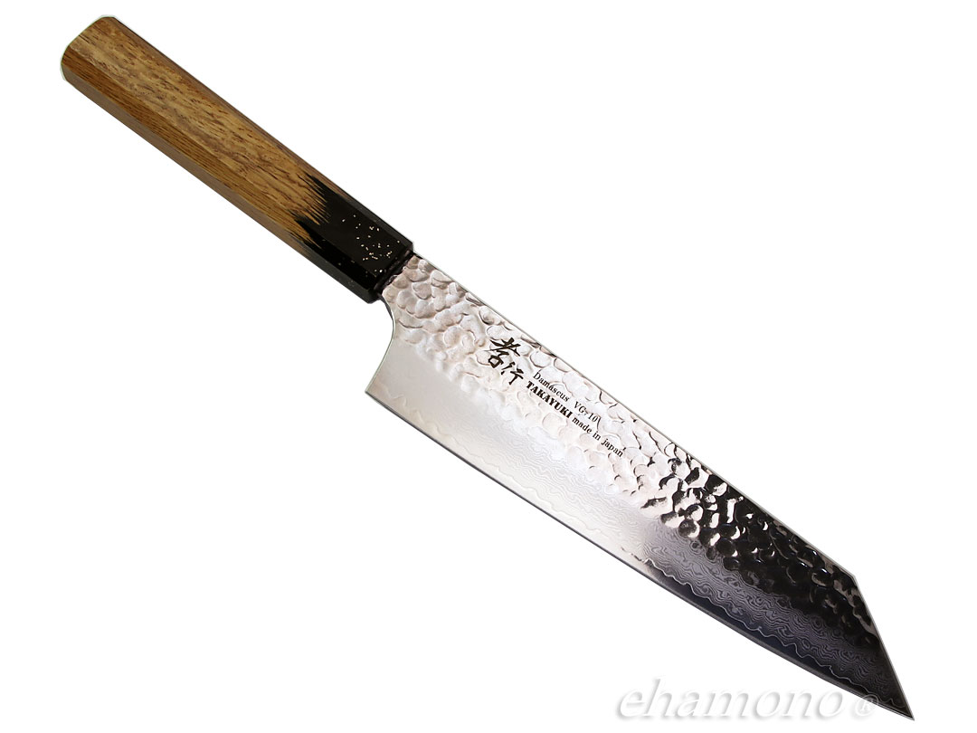 堺孝行 V金10号ダマスカス33層鎚目 剣型牛刀（切付牛刀）190 樫漆黒伸