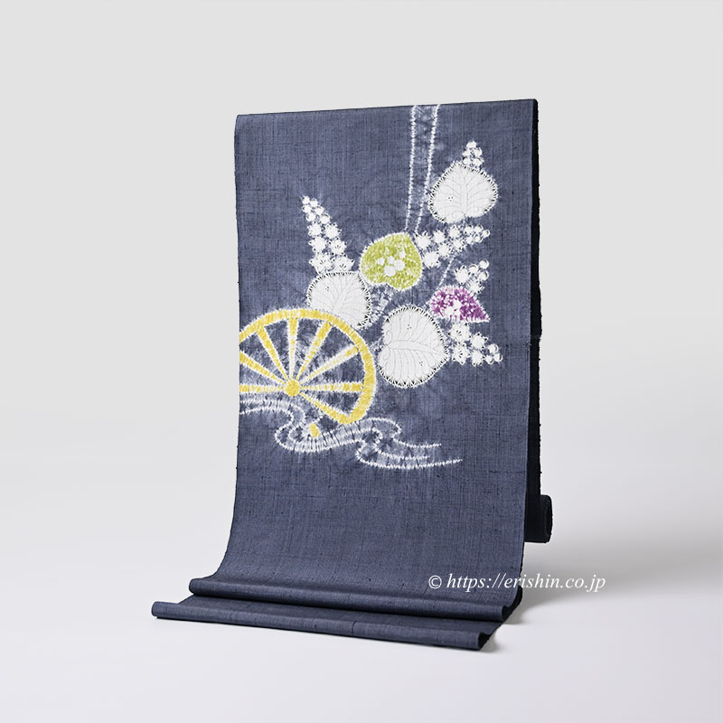 森健持 染名古屋帯（水車に葵・辻ケ花/紬地）森健持『着物・呉服えり新』