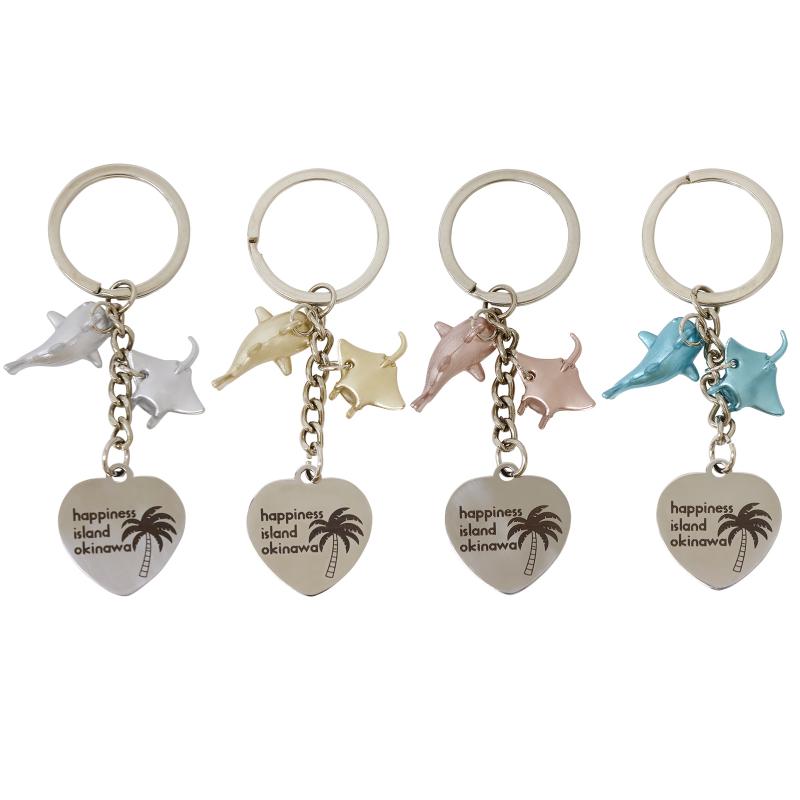 メタルハートプレートキーホルダー OKINAWA 4色アソート No.603-382