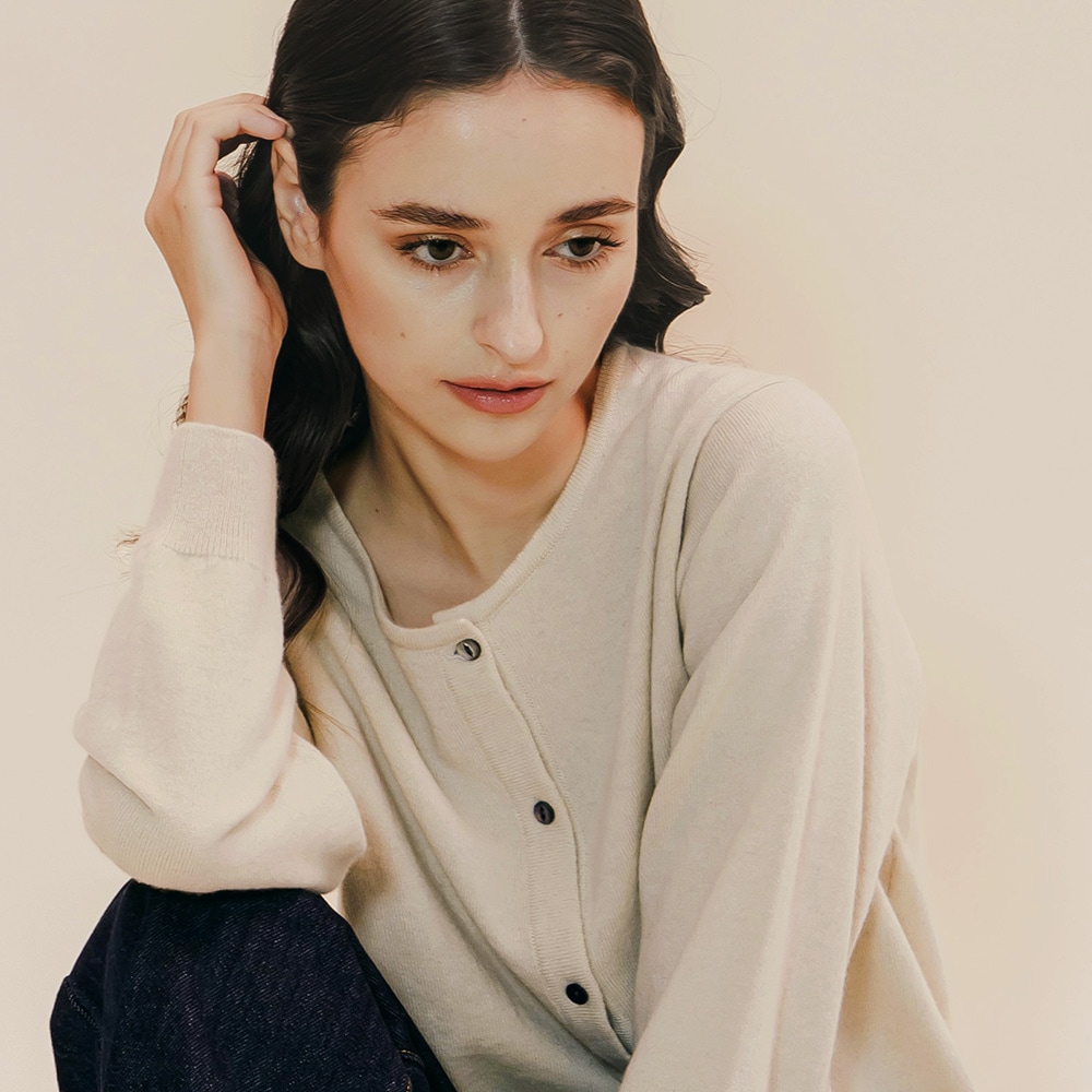 カシミヤ100％ クルーネックカーディガン | Material,Cashmere | FUKAKINET