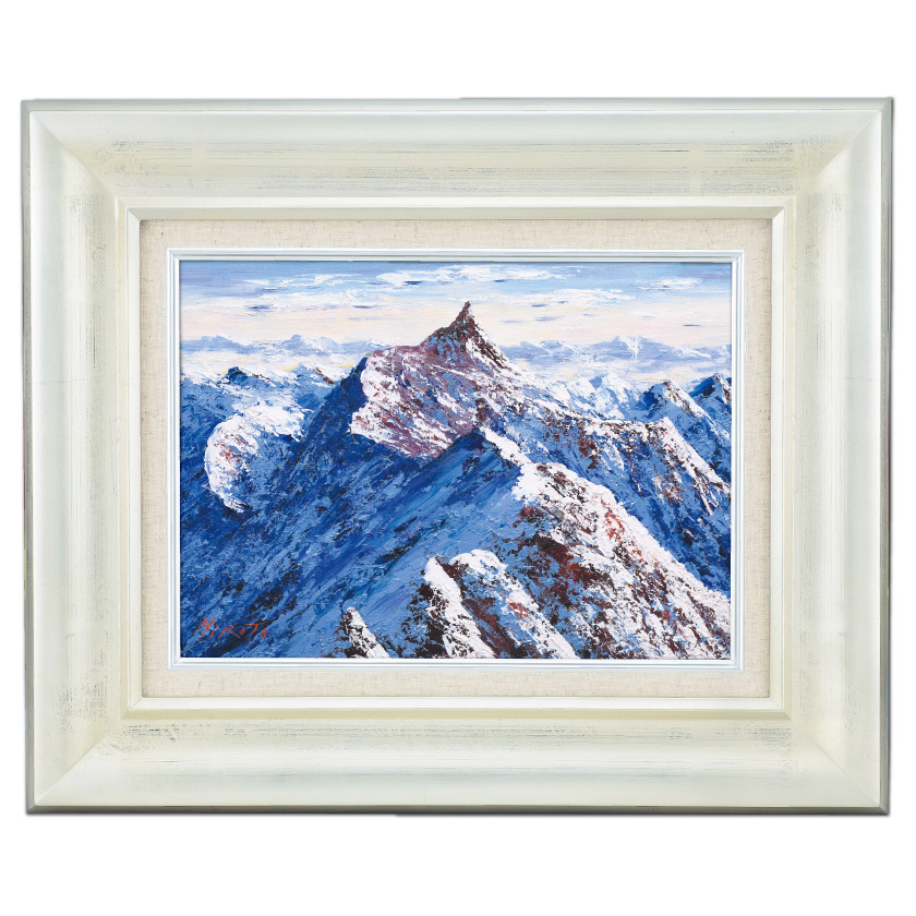 肉筆油彩画 「槍ヶ岳（朝焼け）」 西村 拡人 F6号 美術品 油絵