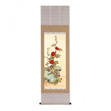 酒井抱一 「十二か月花鳥図」 十二月 「檜に啄木図」 複製掛軸 : 酒井