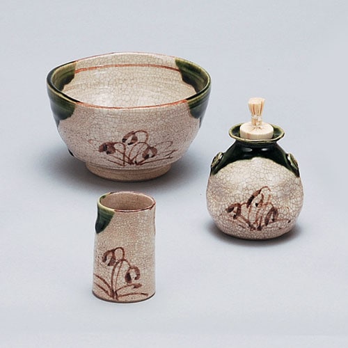 茶道具 茶箱】 茶箱用三点セット(茶碗・振出・茶巾筒) 織部 松本鉄山作