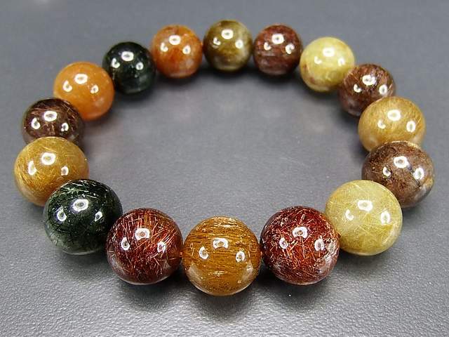 満タンミックスルチルクォオーツ大玉14mm弱ブレスレット天然石石街