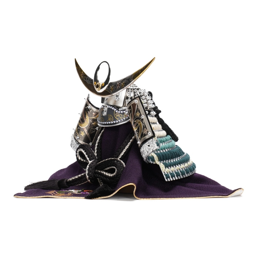 五月人形】12号 彫金 三日月 上杉謙信 兜収納飾り〈上原玉鳳作