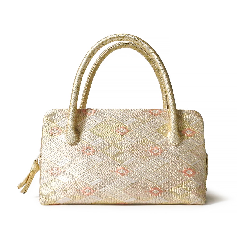 ミニミニ葵バッグ 七五三・パーティー用「佐賀錦 松皮菱」ベージュ