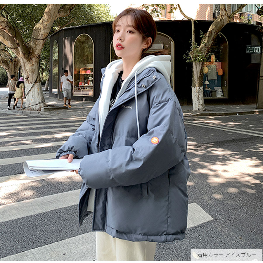 重ね着風 ダウン ジャケット フード アウター 長袖 ポケット