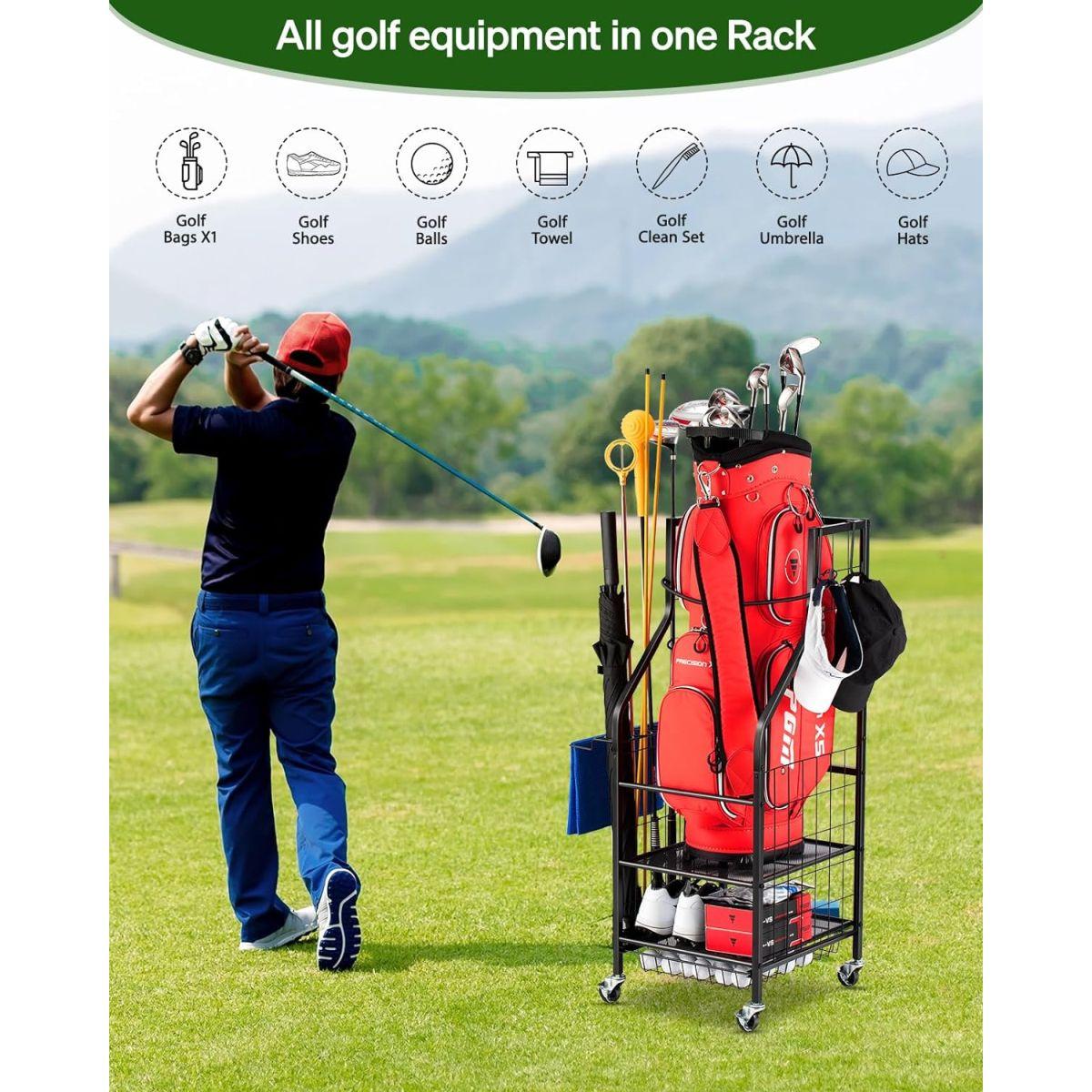 FHXZH ゴルフバッグストレージラック ガレージ ゴルフバッグ