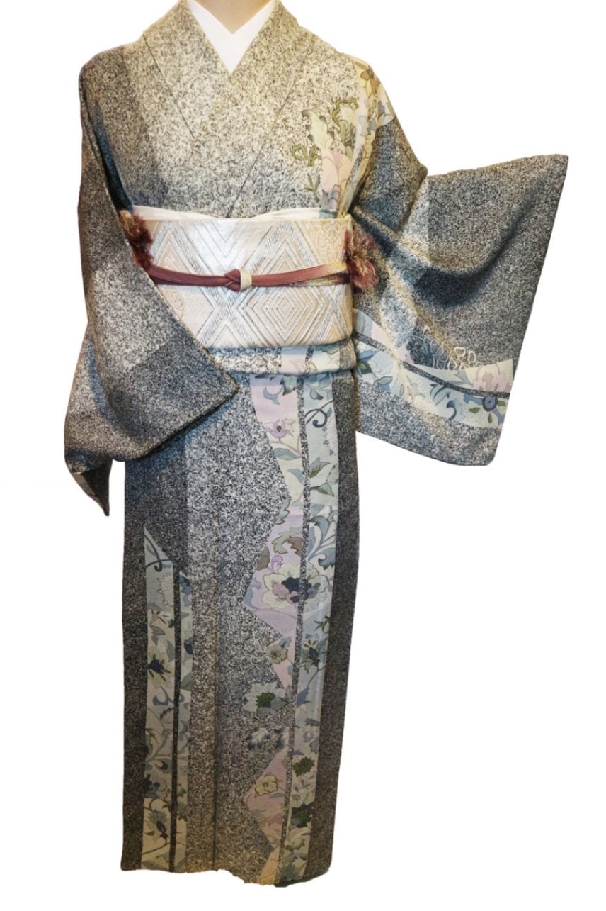 正絹訪問着 レンタルフルセット「たたき染めに縦唐花」 | レンタル着物