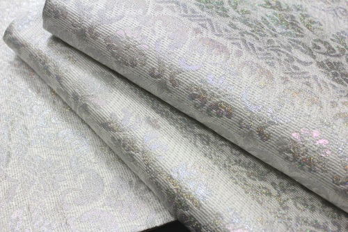 西陣織華翔苑 藤本仁謹製袋帯「プラチナ箔 横段小花華紋」 | 販売着物