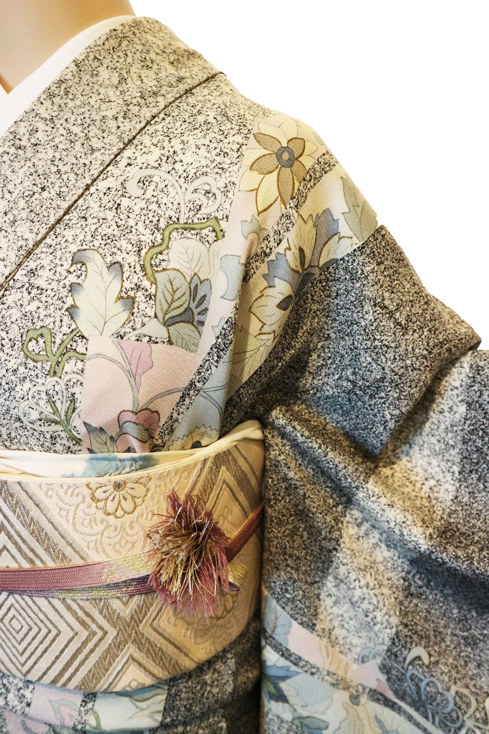 正絹訪問着 レンタルフルセット「たたき染めに縦唐花」 | レンタル着物