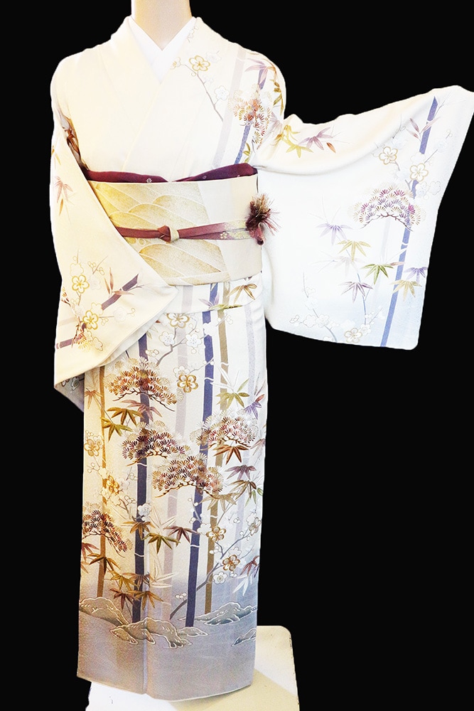 正絹訪問着 レンタルフルセット「総柄友禅刺繍 松竹梅」 | レンタル