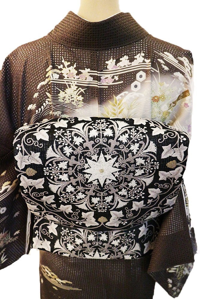 正絹訪問着 レンタルフルセット「総柄友禅汕頭刺繍 のしに四季の花