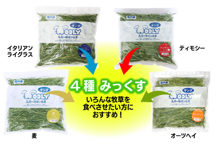 高原の朝採り牧草 4種みっくす 400gの通販はココロのおうち