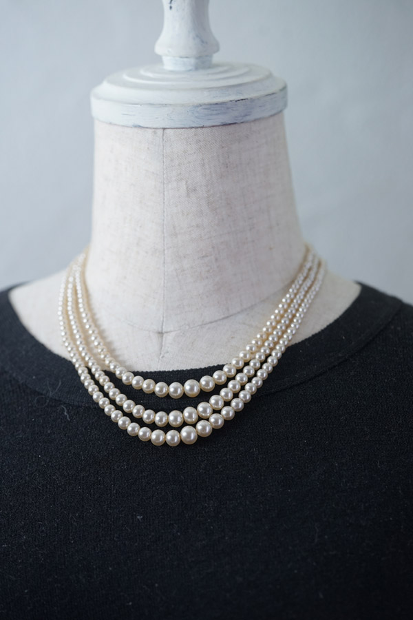 ヴィンテージガラスパール3連ネックレス44～48.5cm ga-1004の通販