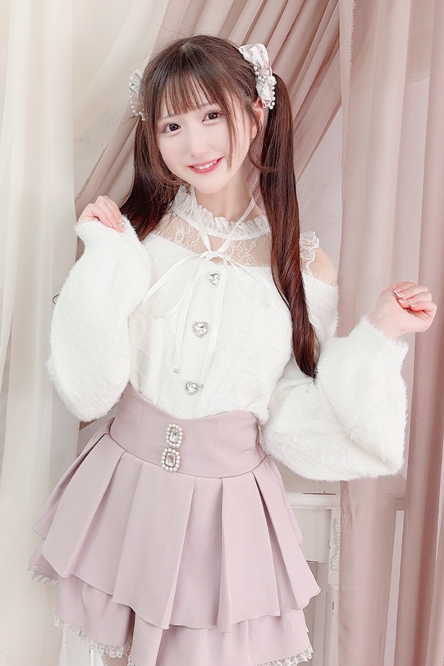 MA*RS】【ありすちゃんコラボ】ハートボタン肩開きシャギーニット