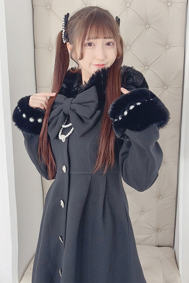 Princess Melody】りぼんタイ付きフードマキシコート - ブラック size