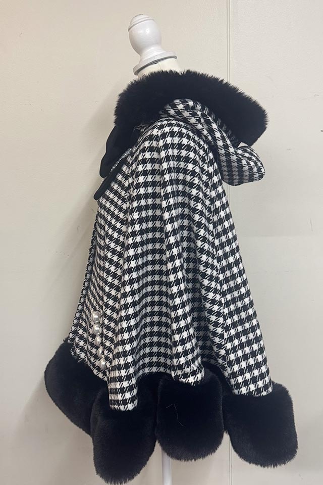 Princess Melody】リボン付きボリュームファーフードケープコート