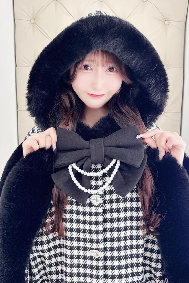 Princess Melody】リボン付きボリュームファーフードケープコート