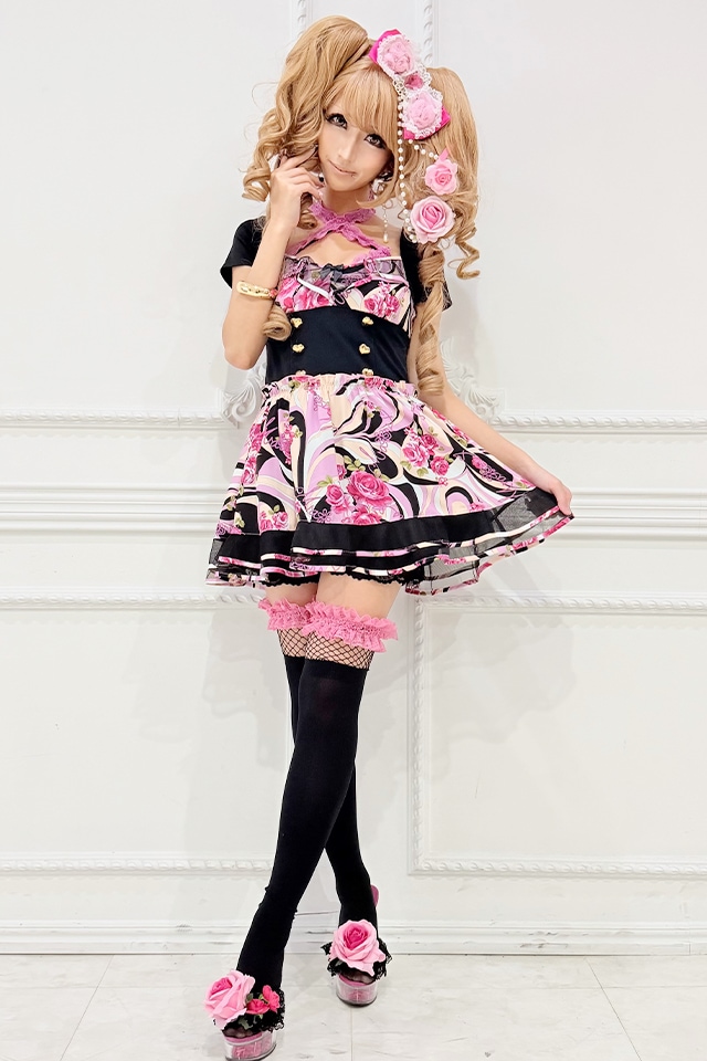 MA*RS】【通販限定販売】幾何学バラ柄ワンピース - ブラック size-F