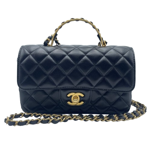 シャネル トップハンドル AS4408 W20 ブラック ラムスキン ゴールド