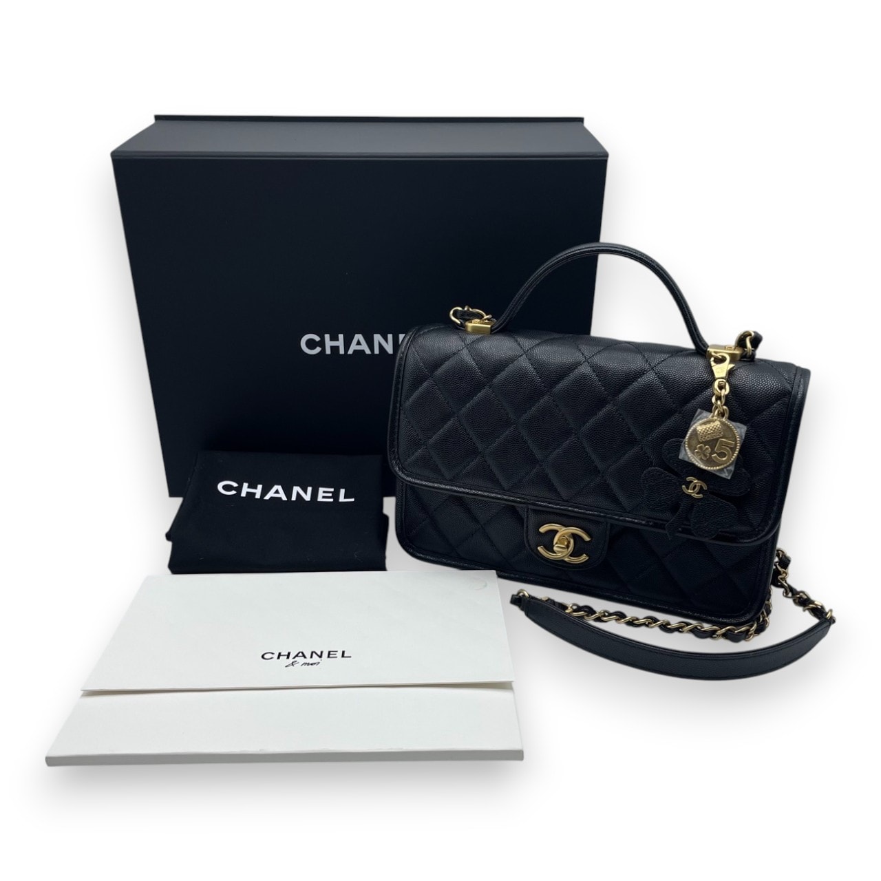 シャネル トップハンドル フラップバッグ クローバーチャーム 25