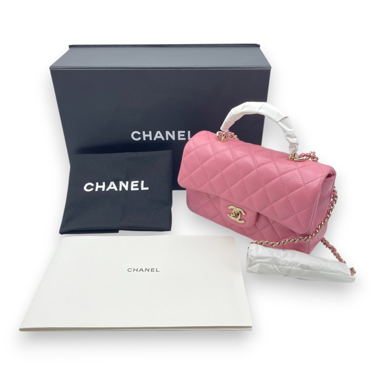 シャネル マトラッセ ココハンドル 19 ピンク ラムスキン ゴールド金具