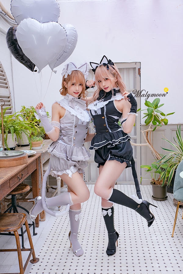即日発送】2カラーキャットコスチューム《ハロウィンコスプレ9点セット