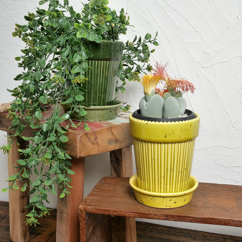 セラミックプランター S 緑と黄色 植木鉢｜マライカ公式通販