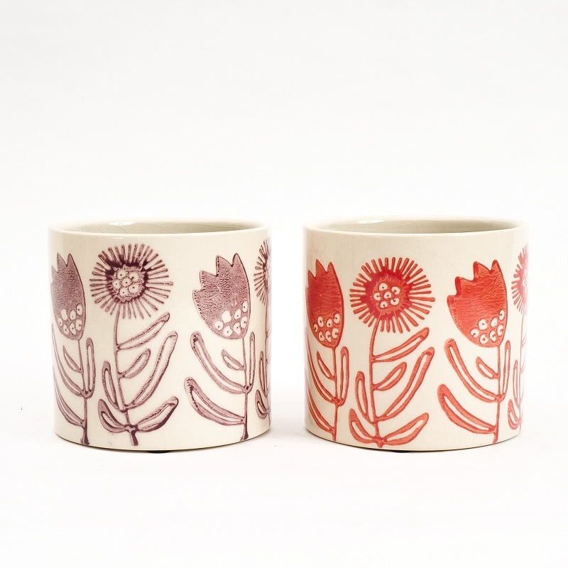 フラワースタンプセラミックプランター 植木鉢 3.5号鉢｜マライカ公式通販