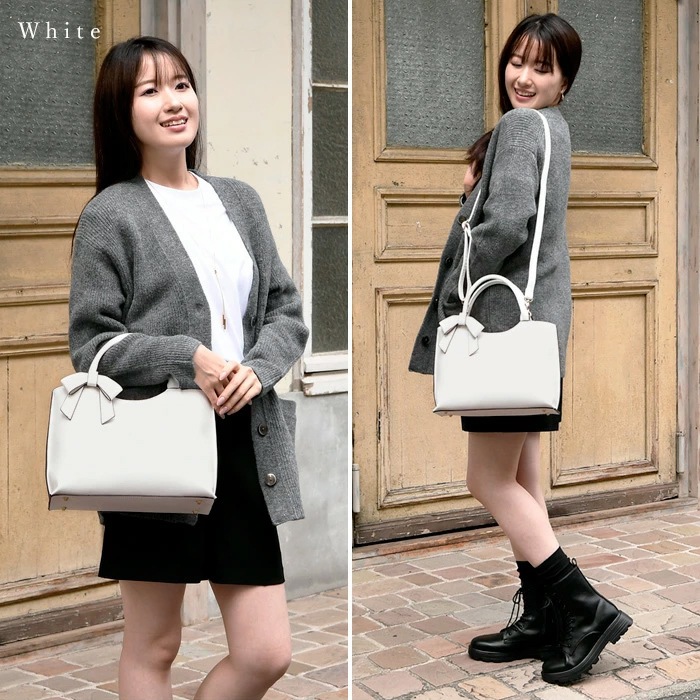 PERENNE ペレンネ 2wayショルダーハンドバッグ 取り外し可能 リボン