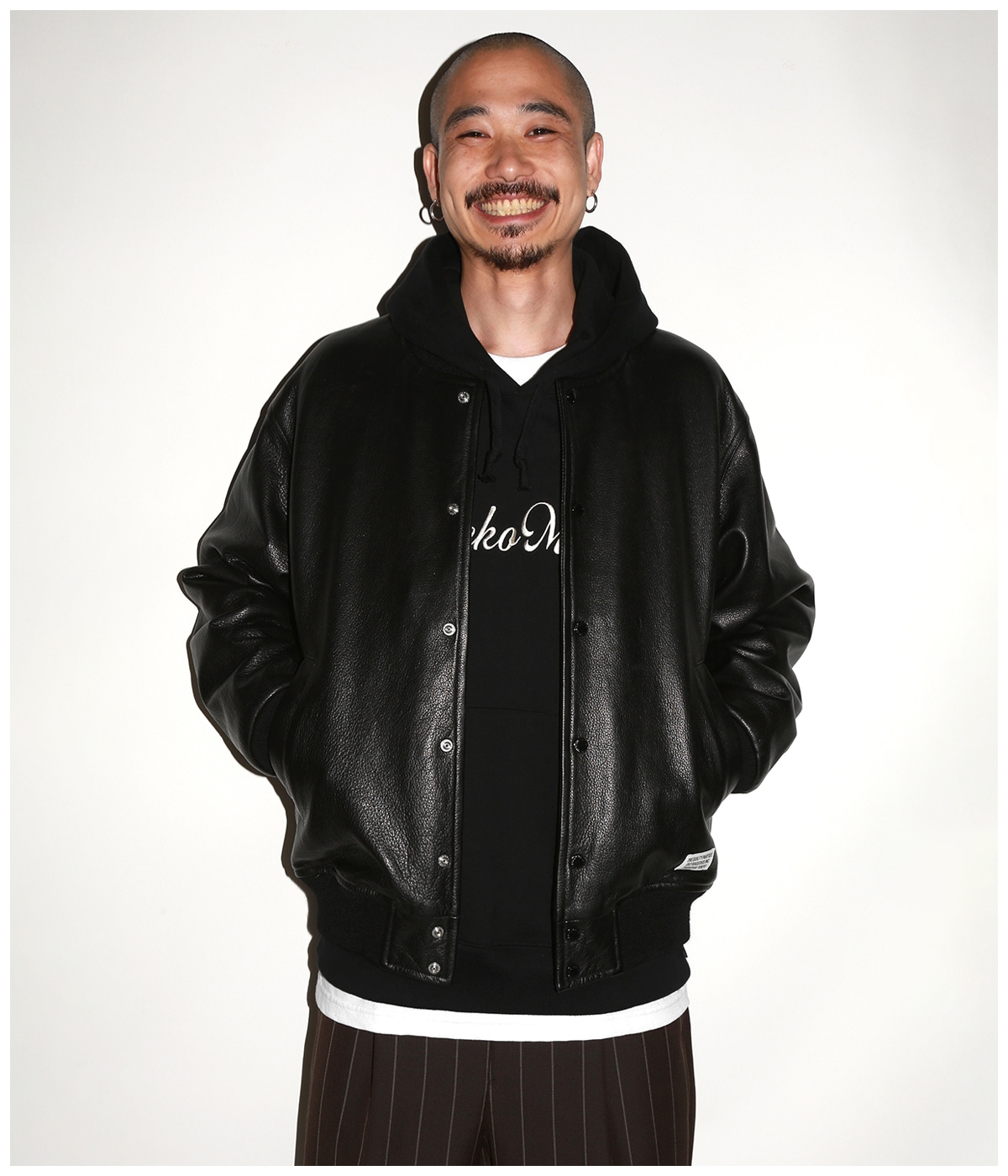 LEATHER VARSITY JACKET -A- (TYPE-2)【BLACK】｜WACKO MARIA｜MELTING
